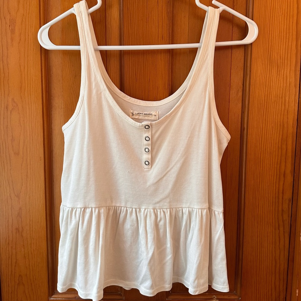 Lucky Brand Ivory/Cream Peplum Tank XS Soft Knit Henley Button Boho Top